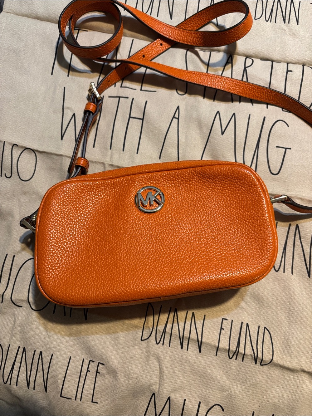 Michael Kors Orange Pebbled Leather Crossbody Camera Bag